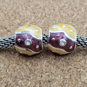 3/$30 🖤 2 X SILVER YELLOW PURPLE SWARVORSKI CRYSTALS SPACER CHARMS FOR BRIGHTON